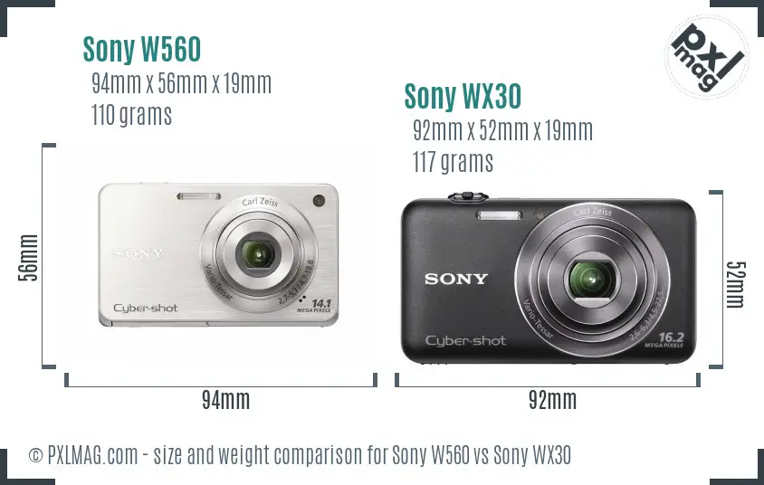 Sony W560 vs Sony WX30 size comparison