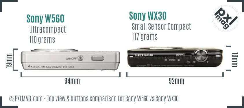 Sony W560 vs Sony WX30 top view buttons comparison