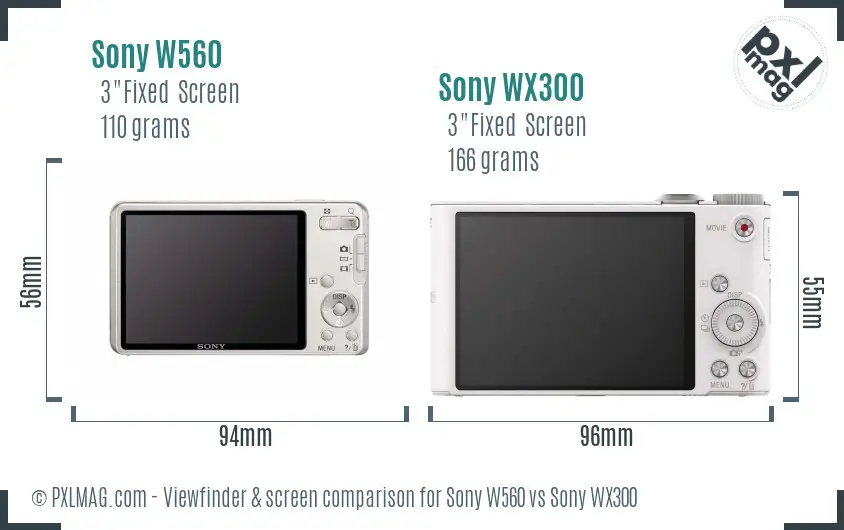 Sony W560 vs Sony WX300 Screen and Viewfinder comparison