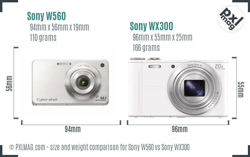 Sony W560 vs Sony WX300 size comparison