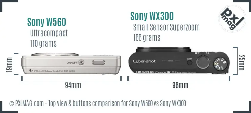 Sony W560 vs Sony WX300 top view buttons comparison