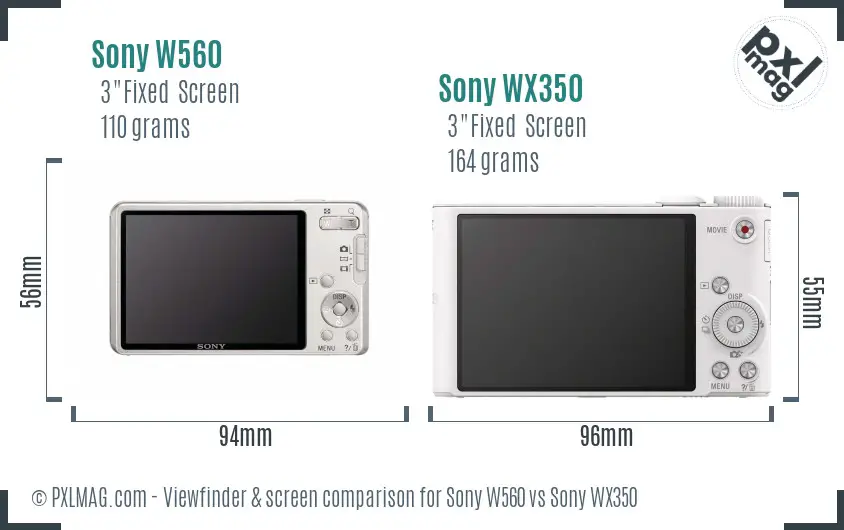 Sony W560 vs Sony WX350 Screen and Viewfinder comparison