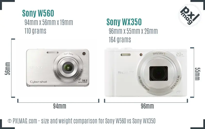 Sony W560 vs Sony WX350 size comparison