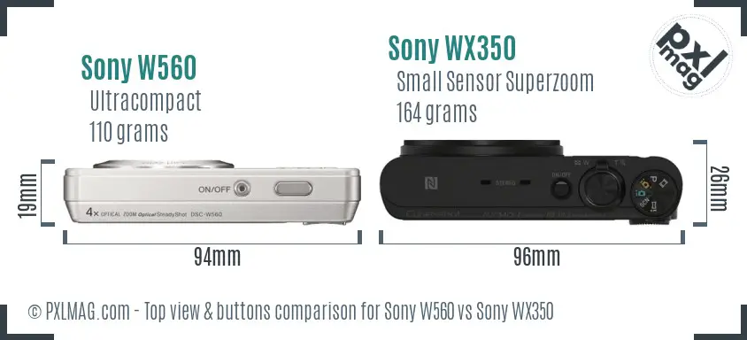 Sony W560 vs Sony WX350 top view buttons comparison