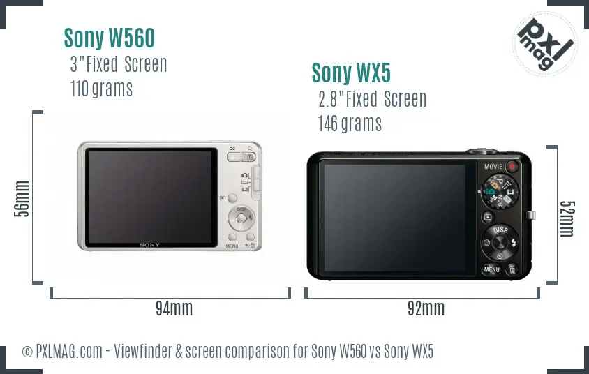 Sony W560 vs Sony WX5 Screen and Viewfinder comparison