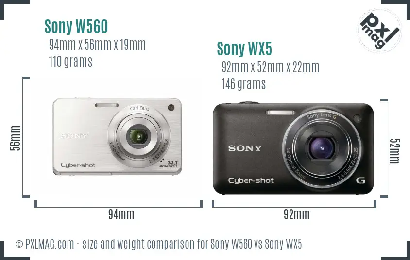 Sony W560 vs Sony WX5 size comparison