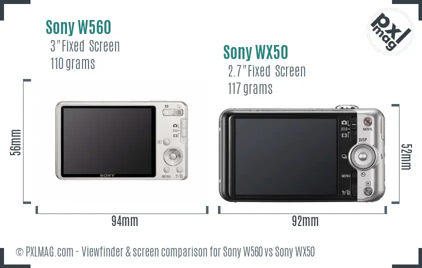 Sony W560 vs Sony WX50 Screen and Viewfinder comparison