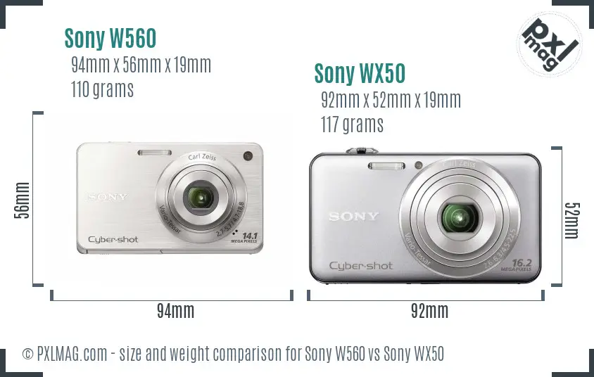 Sony W560 vs Sony WX50 size comparison