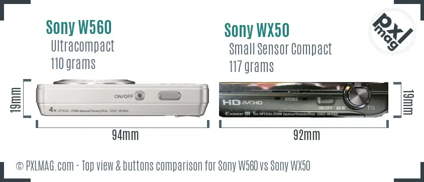 Sony W560 vs Sony WX50 top view buttons comparison