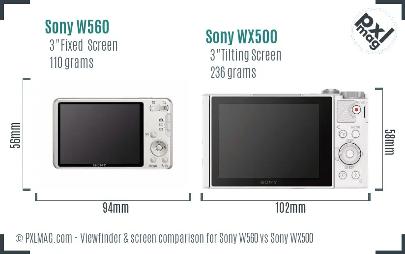 Sony W560 vs Sony WX500 Screen and Viewfinder comparison