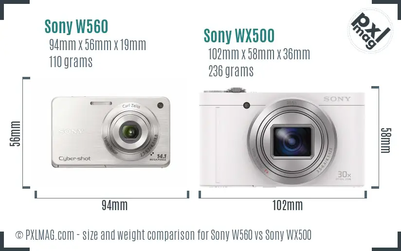 Sony W560 vs Sony WX500 size comparison