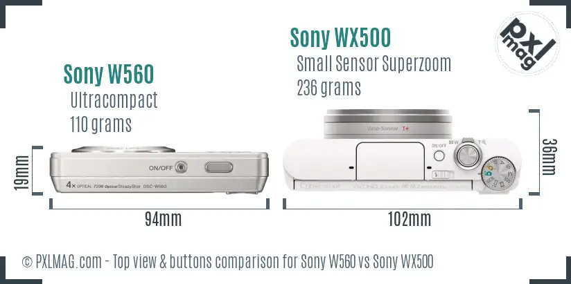 Sony W560 vs Sony WX500 top view buttons comparison