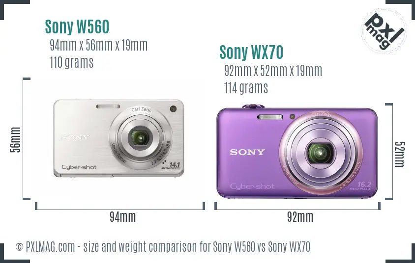 Sony W560 vs Sony WX70 size comparison