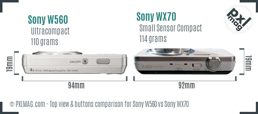 Sony W560 vs Sony WX70 top view buttons comparison