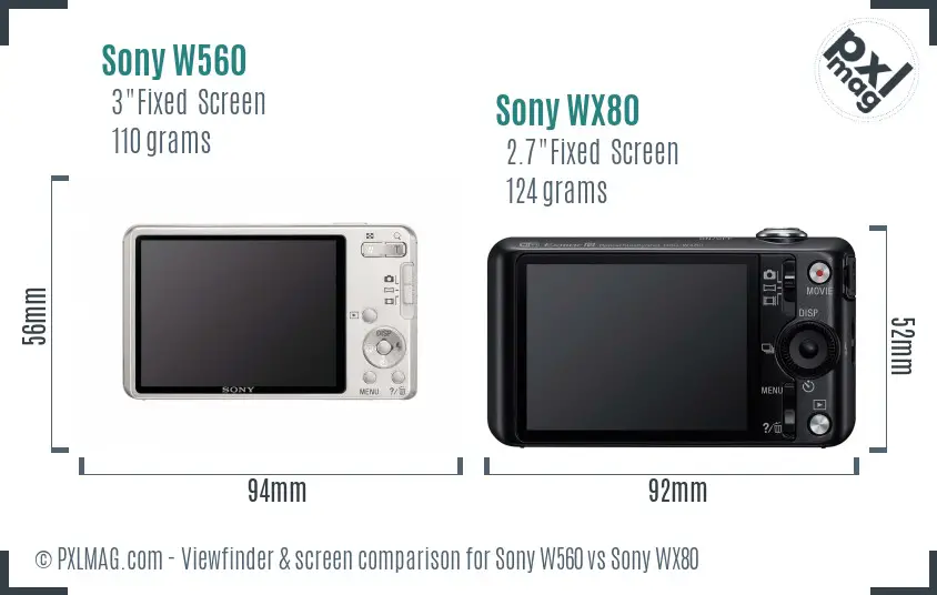 Sony W560 vs Sony WX80 Screen and Viewfinder comparison
