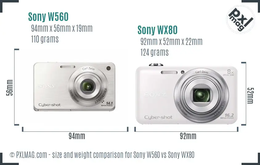 Sony W560 vs Sony WX80 size comparison