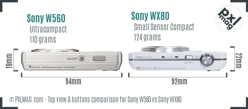 Sony W560 vs Sony WX80 top view buttons comparison