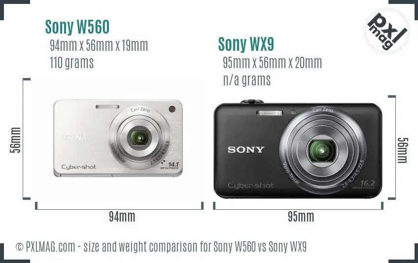 Sony W560 vs Sony WX9 size comparison