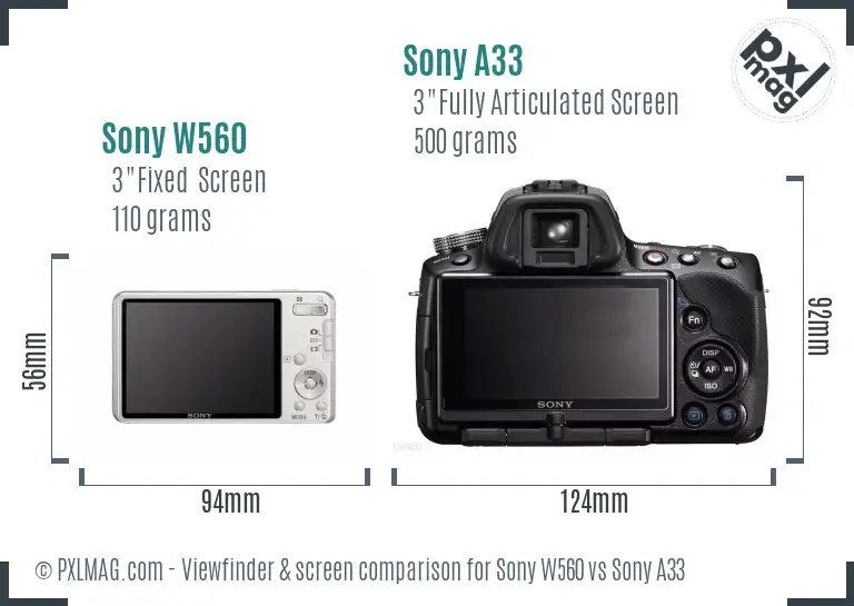 Sony W560 vs Sony A33 Screen and Viewfinder comparison