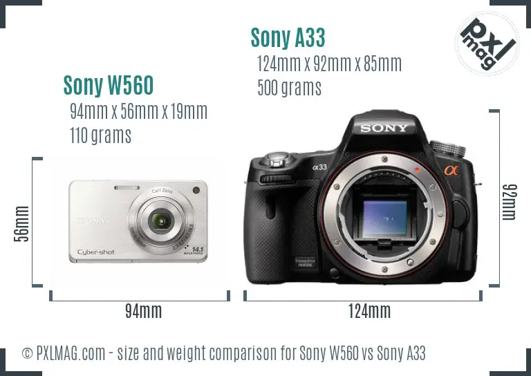 Sony W560 vs Sony A33 size comparison