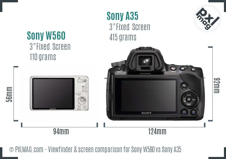 Sony W560 vs Sony A35 Screen and Viewfinder comparison