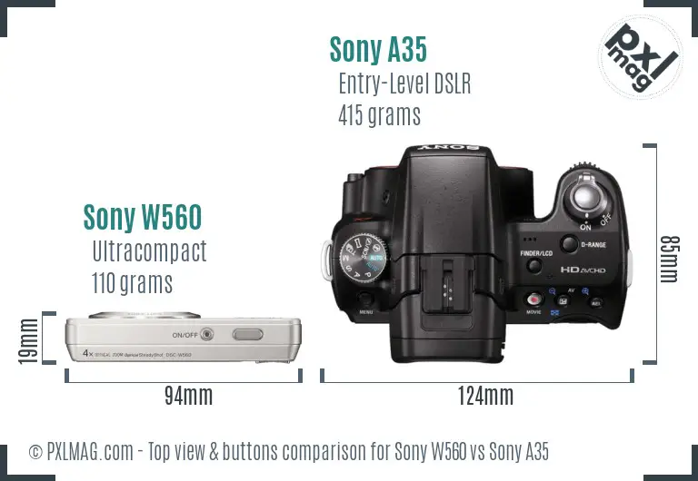 Sony W560 vs Sony A35 top view buttons comparison