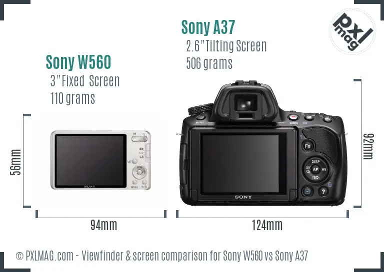 Sony W560 vs Sony A37 Screen and Viewfinder comparison