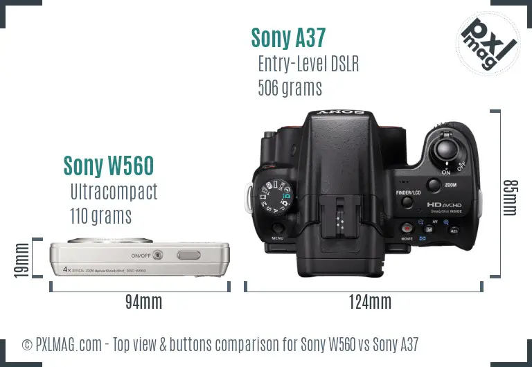 Sony W560 vs Sony A37 top view buttons comparison