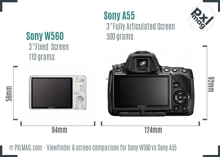 Sony W560 vs Sony A55 Screen and Viewfinder comparison
