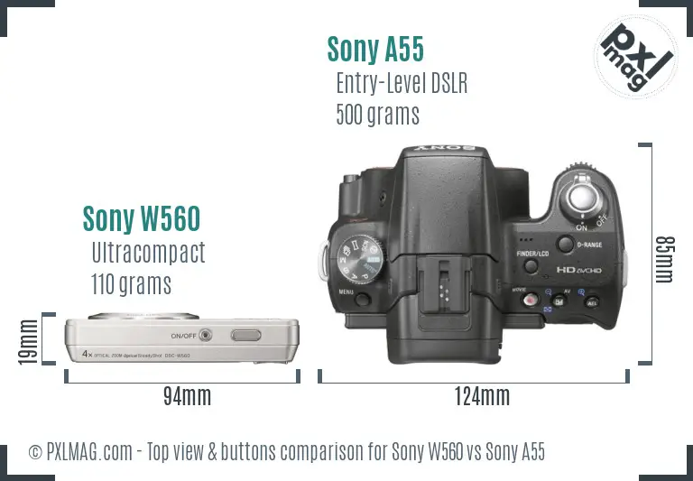 Sony W560 vs Sony A55 top view buttons comparison