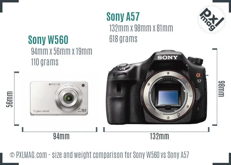 Sony W560 vs Sony A57 size comparison