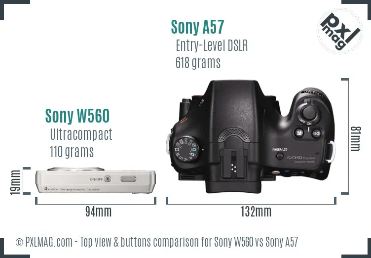 Sony W560 vs Sony A57 top view buttons comparison