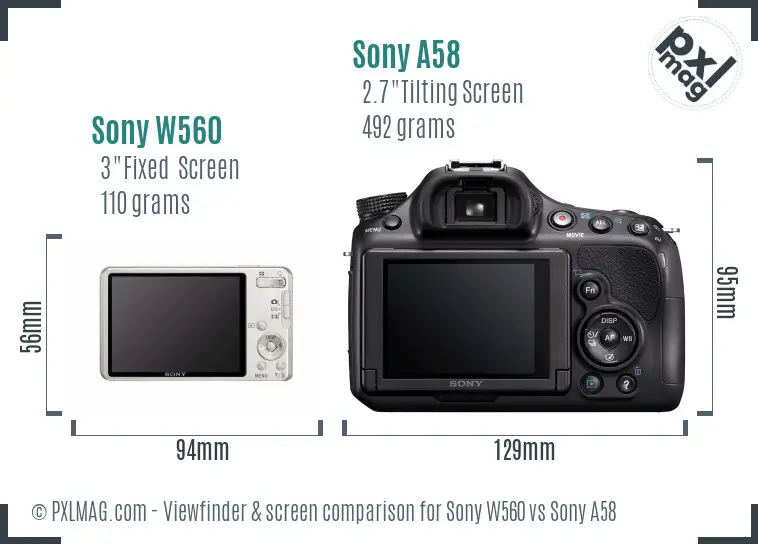 Sony W560 vs Sony A58 Screen and Viewfinder comparison