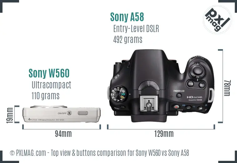 Sony W560 vs Sony A58 top view buttons comparison