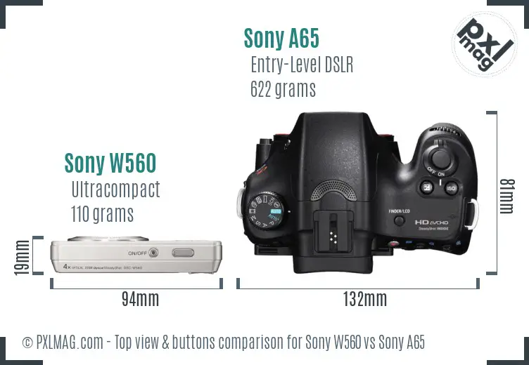 Sony W560 vs Sony A65 top view buttons comparison