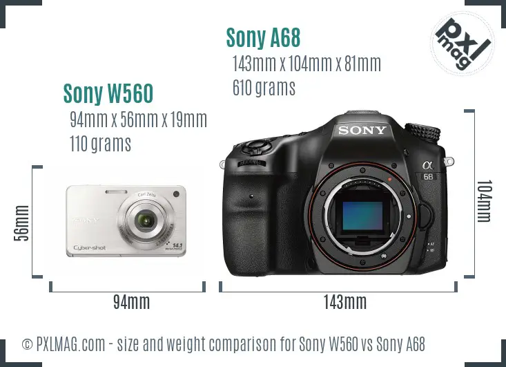 Sony W560 vs Sony A68 size comparison