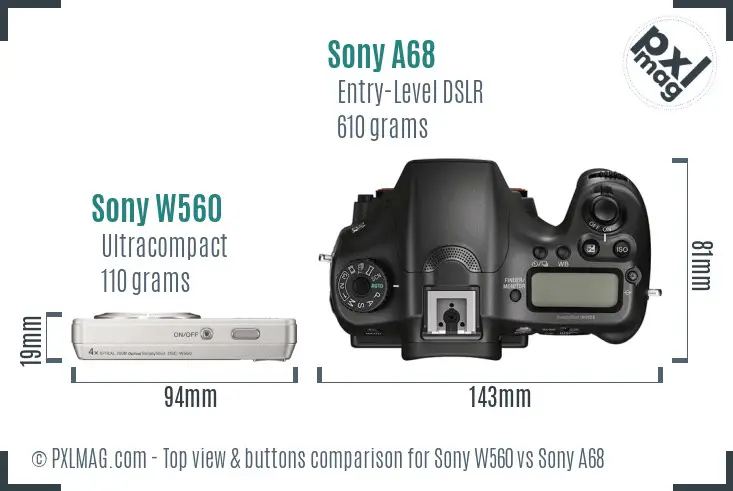 Sony W560 vs Sony A68 top view buttons comparison