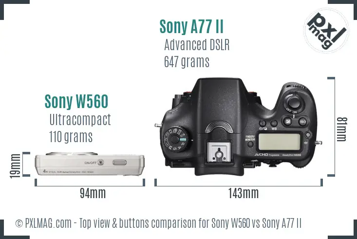 Sony W560 vs Sony A77 II top view buttons comparison