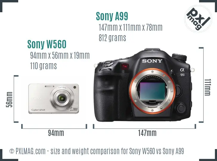 Sony W560 vs Sony A99 size comparison