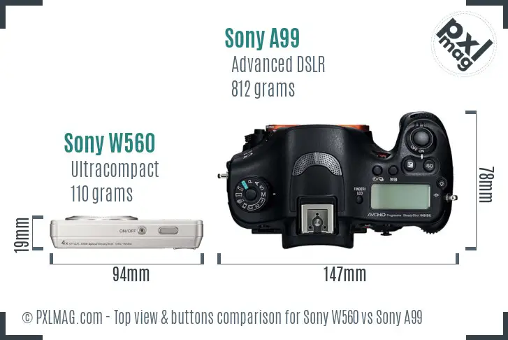 Sony W560 vs Sony A99 top view buttons comparison