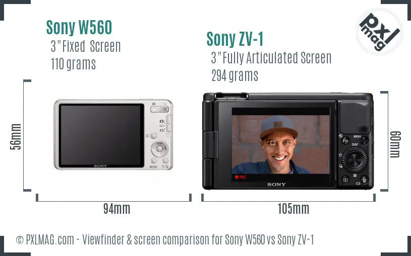Sony W560 vs Sony ZV-1 Screen and Viewfinder comparison