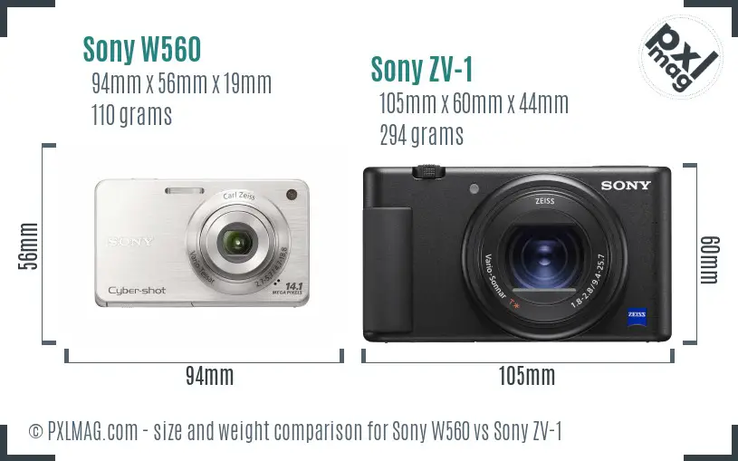 Sony W560 vs Sony ZV-1 size comparison