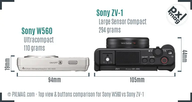 Sony W560 vs Sony ZV-1 top view buttons comparison