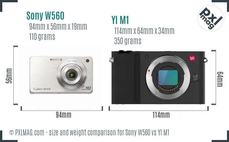 Sony W560 vs YI M1 size comparison