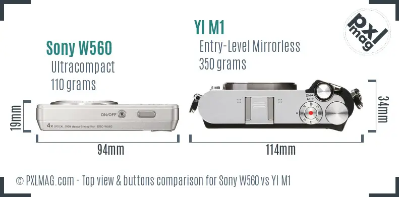 Sony W560 vs YI M1 top view buttons comparison