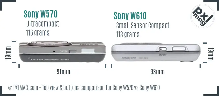 Sony W570 vs Sony W610 top view buttons comparison