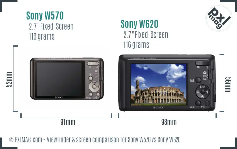 Sony W570 vs Sony W620 Screen and Viewfinder comparison