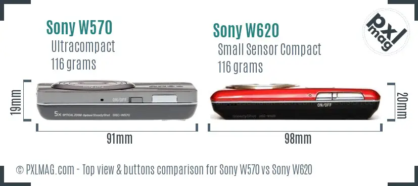 Sony W570 vs Sony W620 top view buttons comparison