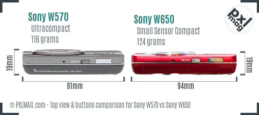 Sony W570 vs Sony W650 top view buttons comparison