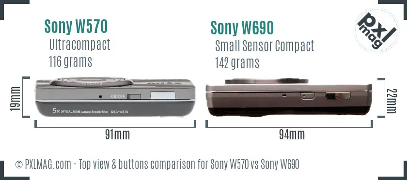 Sony W570 vs Sony W690 top view buttons comparison